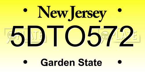 5DTO572 New Jersey License Plate