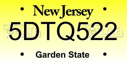 5DTQ522 New Jersey License Plate