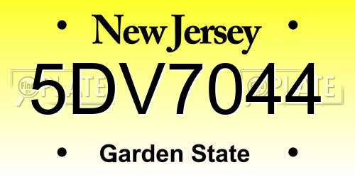5DV7044 New Jersey License Plate