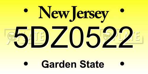 5DZ0522 New Jersey License Plate