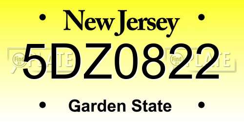 5DZ0822 New Jersey License Plate