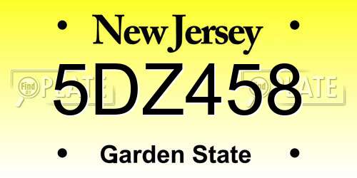 5DZ458 New Jersey License Plate