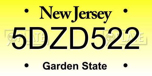 5DZD522 New Jersey License Plate