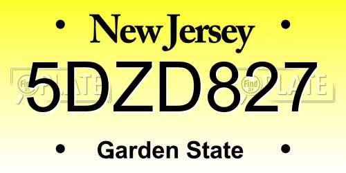5DZD827 New Jersey License Plate
