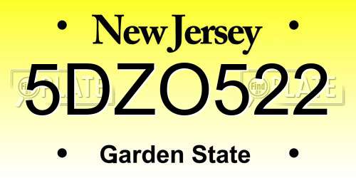 5DZO522 New Jersey License Plate
