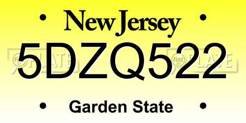 5DZQ522 New Jersey License Plate