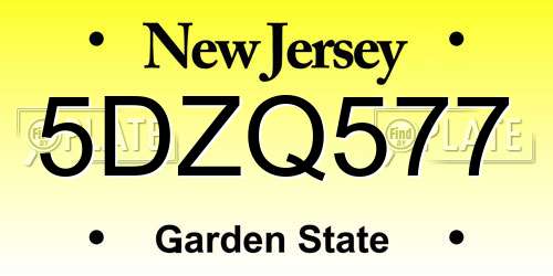 5DZQ577 New Jersey License Plate