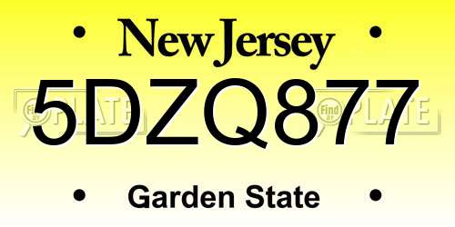 5DZQ877 New Jersey License Plate