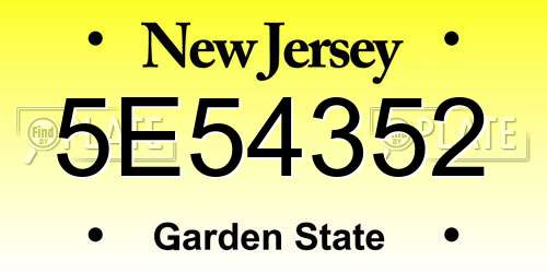 5E54352 New Jersey License Plate