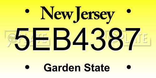 5EB4387 New Jersey License Plate
