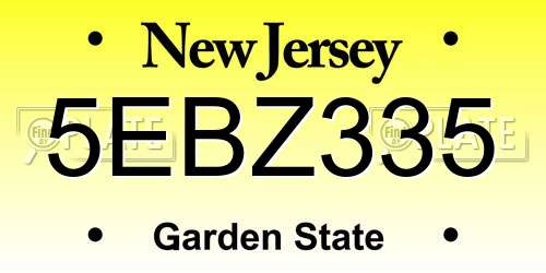5EBZ335 New Jersey License Plate