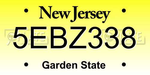 5EBZ338 New Jersey License Plate