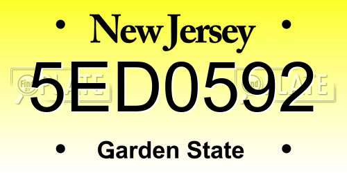 5ED0592 New Jersey License Plate