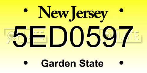 5ED0597 New Jersey License Plate