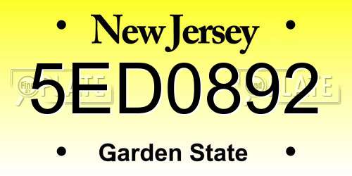 5ED0892 New Jersey License Plate