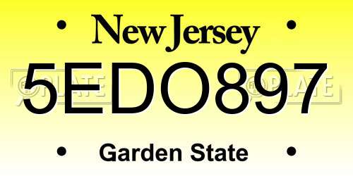 5EDO897 New Jersey License Plate
