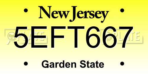 5EFT667 New Jersey License Plate