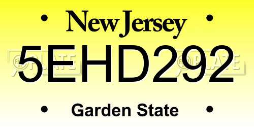 5EHD292 New Jersey License Plate