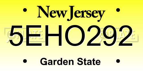 5EHO292 New Jersey License Plate