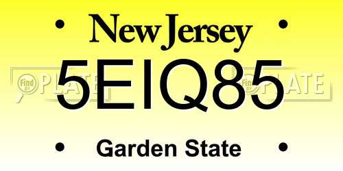 5EIQ85 New Jersey License Plate