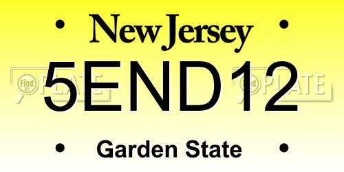 5END12 New Jersey License Plate