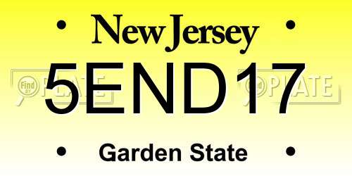 5END17 New Jersey License Plate