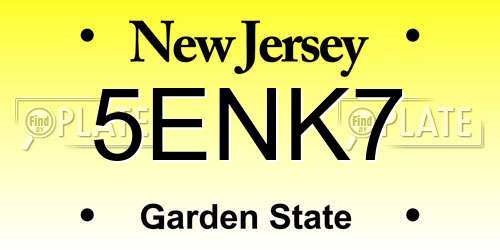 5ENK7 New Jersey License Plate