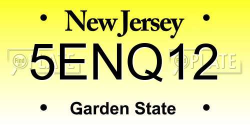 5ENQ12 New Jersey License Plate