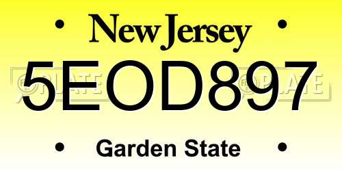 5EOD897 New Jersey License Plate