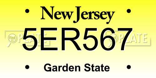 5ER567 New Jersey License Plate