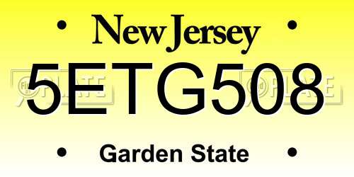 5ETG508 New Jersey License Plate