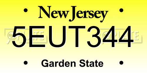 5EUT344 New Jersey License Plate