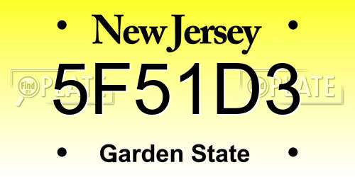 5F51D3 New Jersey License Plate