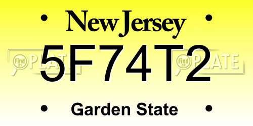 5F74T2 New Jersey License Plate