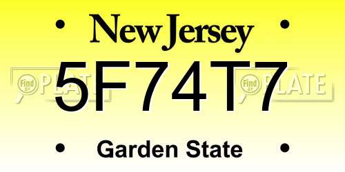 5F74T7 New Jersey License Plate