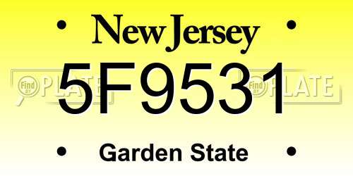 5F9531 New Jersey License Plate