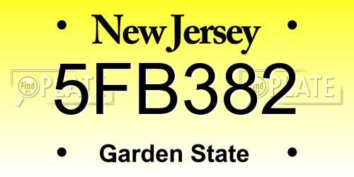 5FB382 New Jersey License Plate