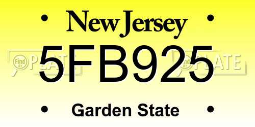 5FB925 New Jersey License Plate