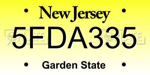 5FDA335 New Jersey License Plate