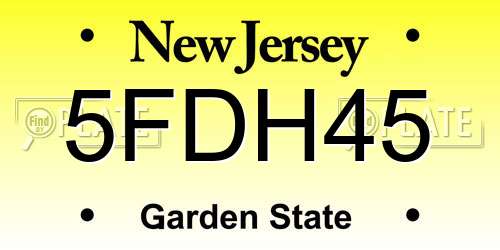 5FDH45 New Jersey License Plate