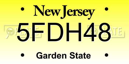 5FDH48 New Jersey License Plate