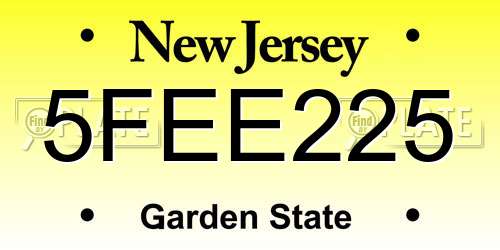 5FEE225 New Jersey License Plate