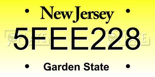 5FEE228 New Jersey License Plate