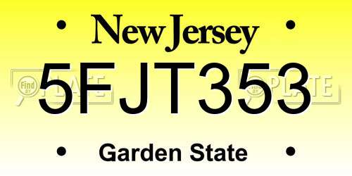 5FJT353 New Jersey License Plate