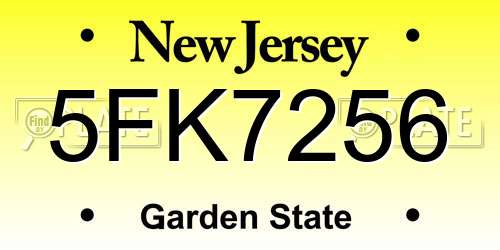 5FK7256 New Jersey License Plate