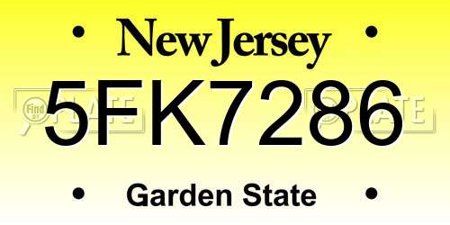 5FK7286 New Jersey License Plate