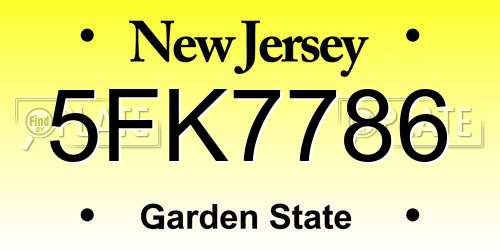 5FK7786 New Jersey License Plate