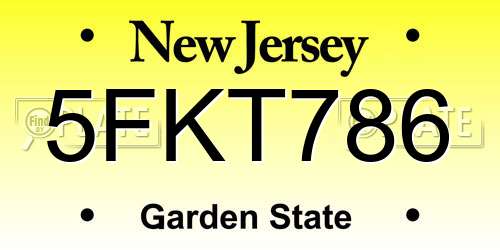 5FKT786 New Jersey License Plate