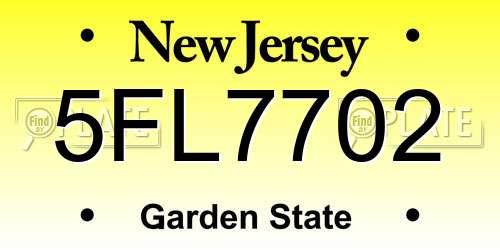 5FL7702 New Jersey License Plate