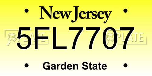 5FL7707 New Jersey License Plate